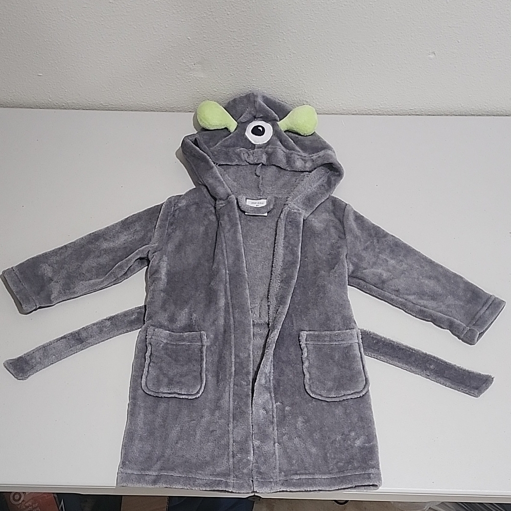 Gray Hooded Monster Bathrobe for Kids